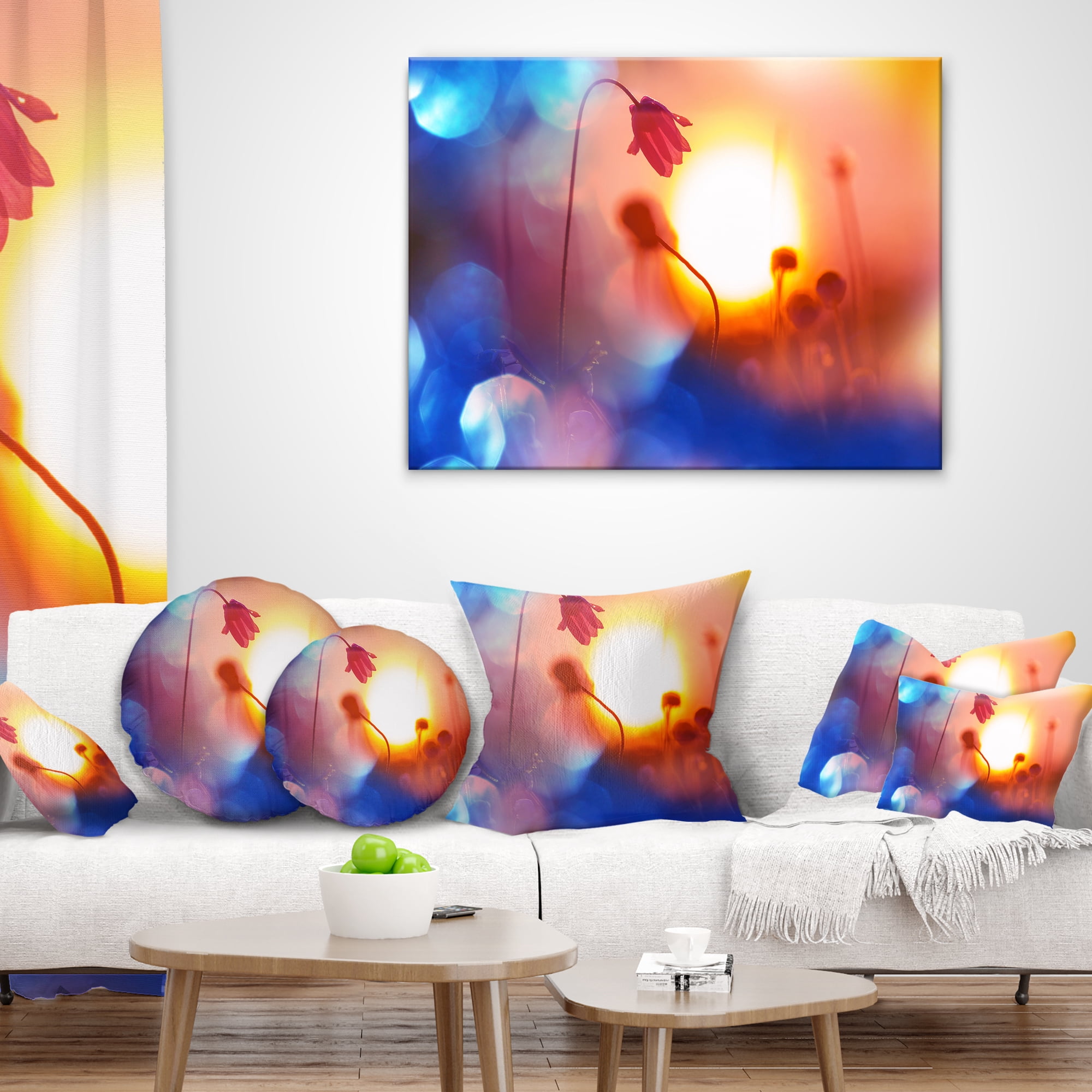 Designart Beautiful Blurred Flowers At Sunset - Floral Throw Pillow - 16x16