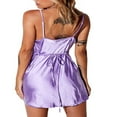 thumbnail image 4 of Robe Satinée Sans Manches à Bretelles Spaghetti, Col en V Profond, Couleur Unie, pour Femmes, Robe de Plage, Soirée, Rendez-Vous, 4 of 9