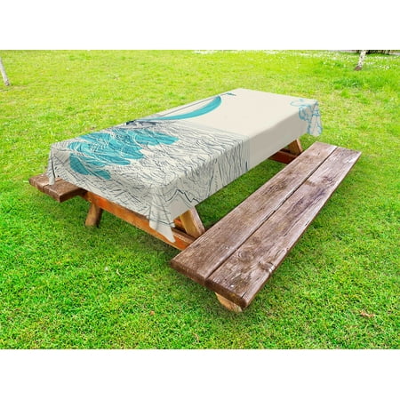 

Nautical Outdoor Tablecloth Sailing Boat Reflection Cloudy Sky Sandy Seaside Shoreline Hobby Water Sports Decorative Washable Fabric Picnic Tablecloth 58 X 120 Inches Aqua Beige by Ambesonne