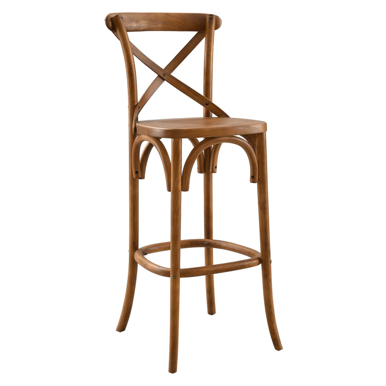 Modway Gear 43.5" Modern Style Elm Wood Bar Stool in Walnut Finish