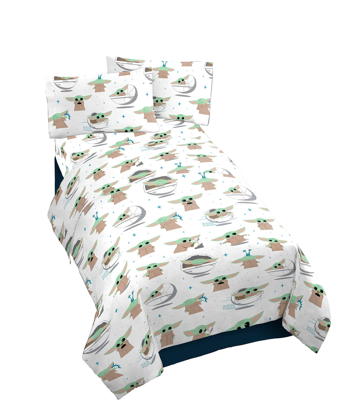Disney The Mandalorian 4-Piece Baby Yoda Grogu and Friends Kids White Microfiber Bed-in-a-Bag, Twin