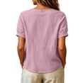 thumbnail image 6 of Favoffer Women's Washed Crinkle Linen Blend Shirt Boho Embroidered Tunic Short Sleeve V Neck Loose Fit Peasant Top Elegant Daily Summer Beach Holiday Blouse, 6 of 6