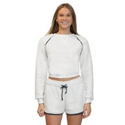 Juniors' madden girl Sherpa Raglan Bubble Top Color: Ivory Size: SMALL