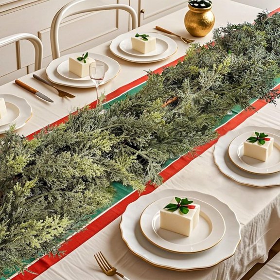 Kugisaki Christmas Decor Christmas Artificial Pine Needles Leaves ,1.2m/47.24in Realistic Pine Garland Rattan, Christmas Table Mantel Staircase Home Decoration