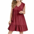 thumbnail image 2 of Spazoro Toddler Girls A-Line Dress, Round Neck Casual Sleeveless Solid Color Princess Dresses for Child Girls Wine Size 13-14T, 2 of 5