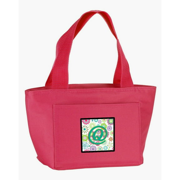 Letter Q Flowers Pink Teal Green Initial Lunch Bag