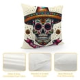 thumbnail image 4 of Orinice  Day of The Dead Throw Pillow Cushion Cover, Colorful Skull with Sombrero and Moustache Eyes Art, Decorative Square Accent Pillow Case,  Yellow White Ivory White, 4 of 5