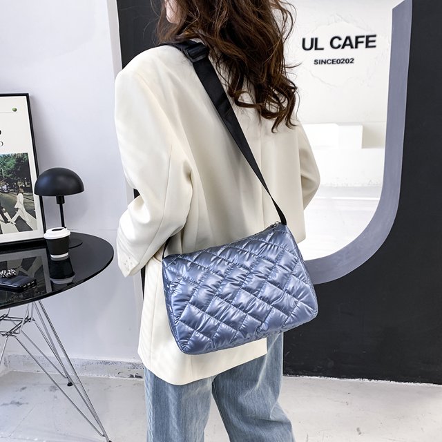 Bolso de hilo de nailon para mujer, moda coreana de invierno, con asa superior de Color puro