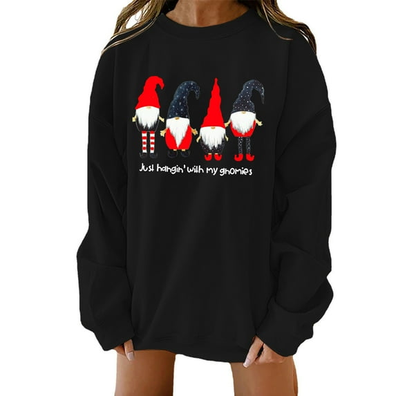 Fesfesfes Ugly Xmas Sweater Women Casual O-neck Christmas Printing Long-sleeved Sweatshirt Sale on Clearance
