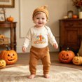thumbnail image 2 of HCNTES Baby Boy Winter Clothes Baby Boy Halloween Outfit Newborn Baby Boy Clothes Letter My 1st Halloween Print Romper+ Pants+Hat 3PCS Outfit 0 3 6 9 12 Months, 2 of 7
