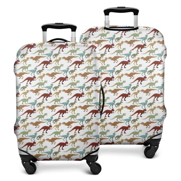 White Cartoon Colorful Dinosaurs Pattern Luggage Cover Fashion Suitcase Cover Baggage Covers Fit 25-28 Inch Luggage (Go Travel)