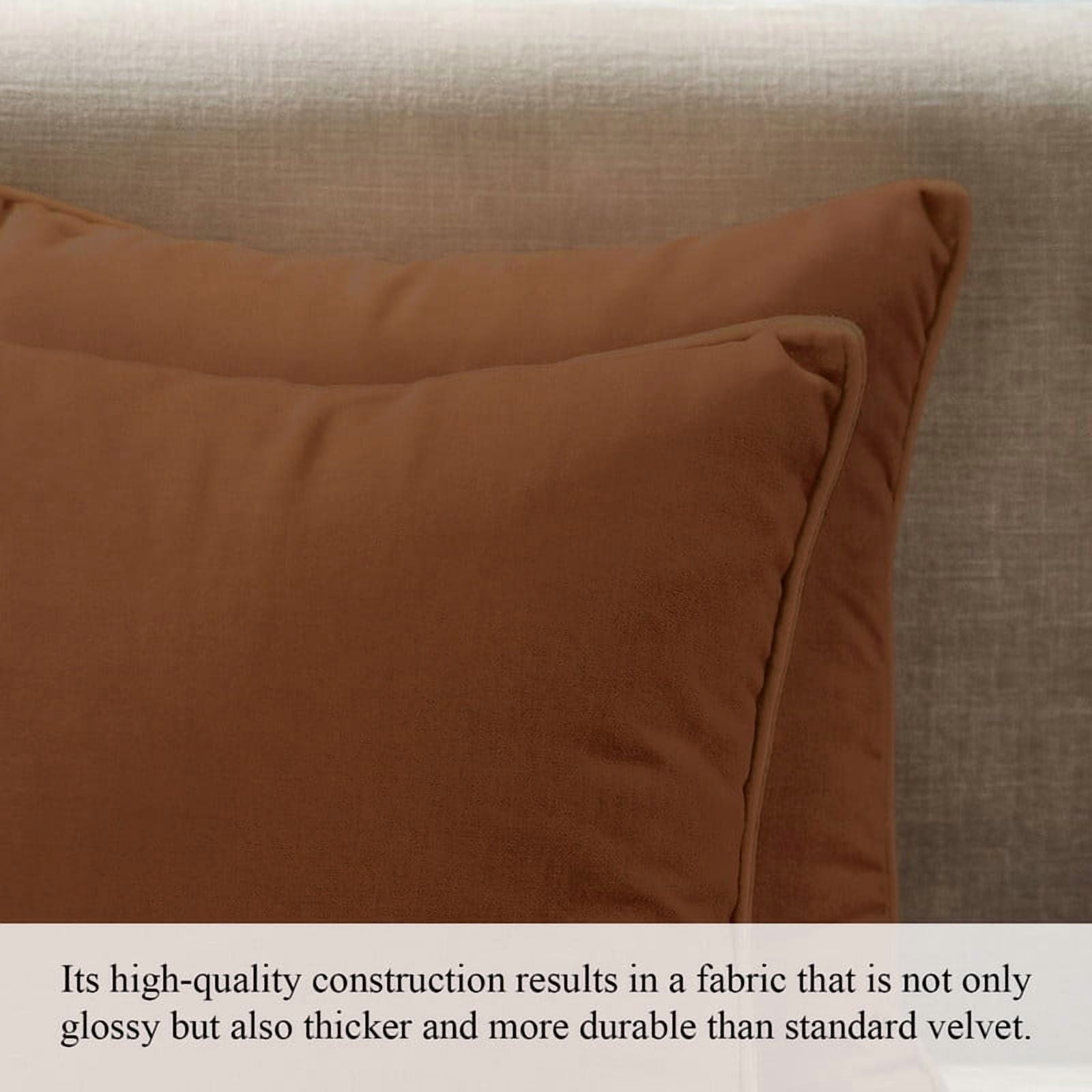 A1HC Set of 2 Luxurious Soft Velvet Throw Pillow Covers Only, 22"x22", Burnt Caramel, Decorative Cushion Covers with Hidden YKK Zipper for Sofa or Bed