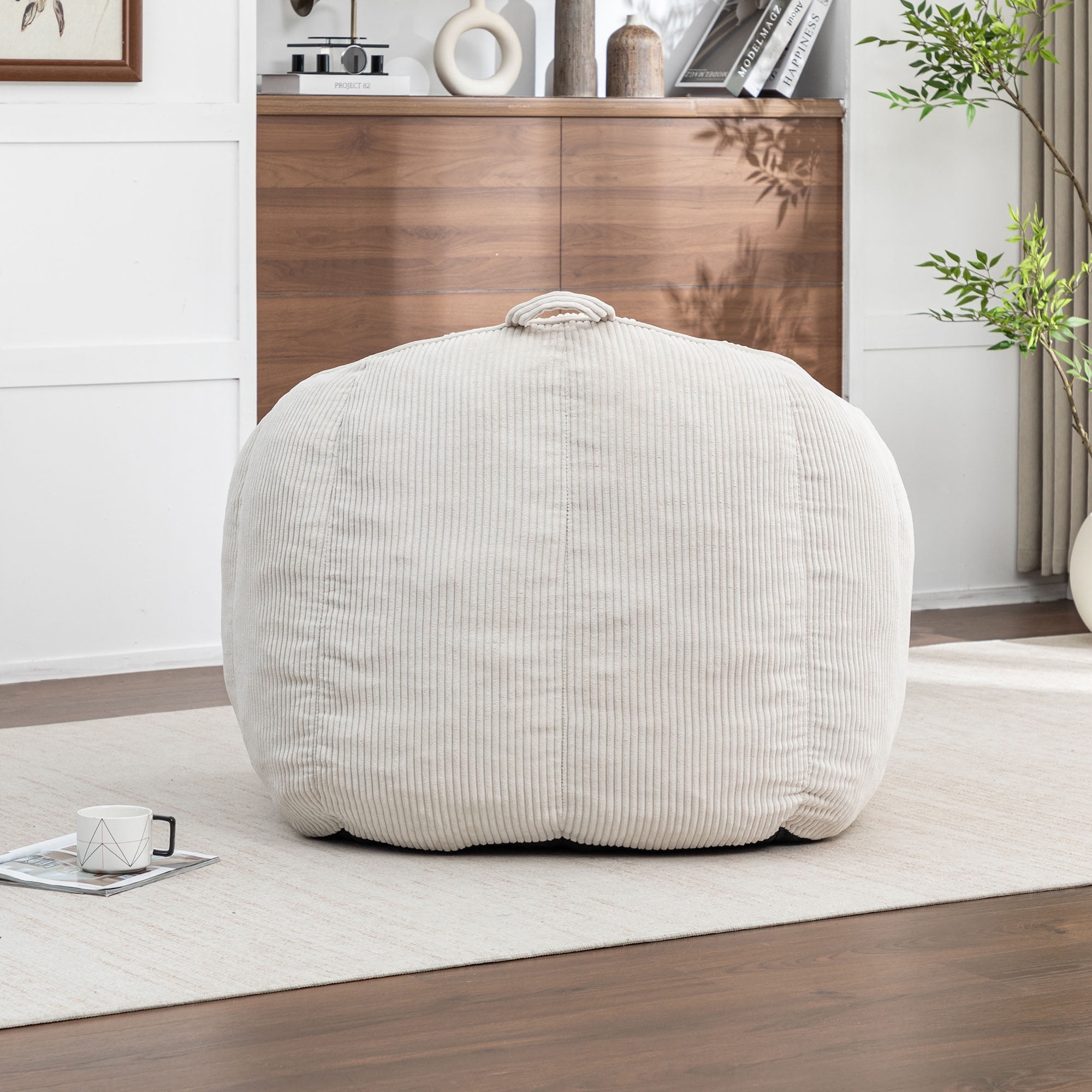 CQSXDA Giant Bean Bag Chair Sofa in Corduroy for Adults and Teens with Built-In Armrests for Any Living Space, Beige