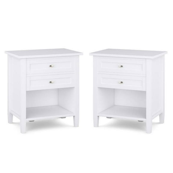 Home Square 2-Piece Wood 24" Transitional Bedside Nightstand Table Set in White