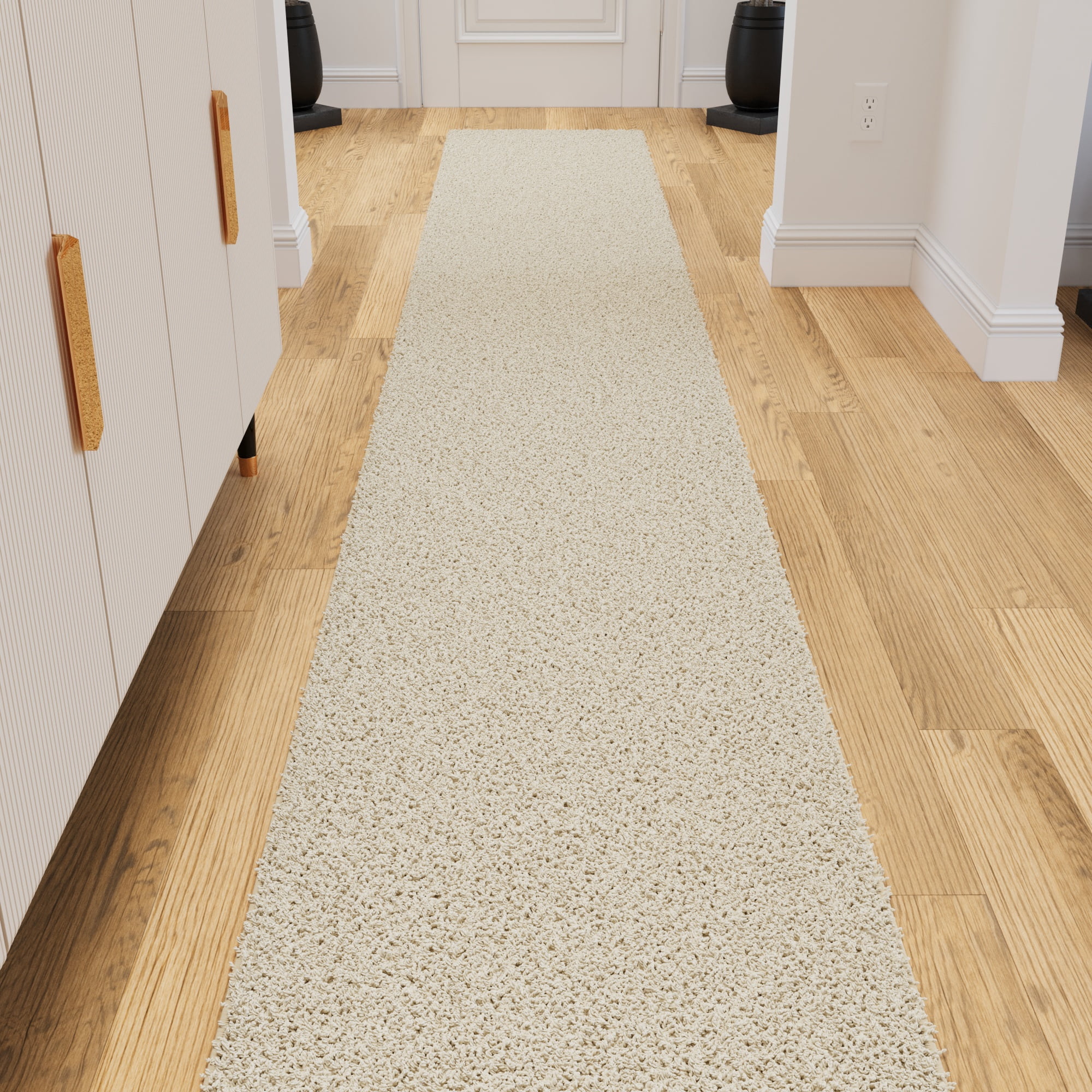 Ottomanson 2x3 Non-Slip Shag Area Rug Plush Small Bedside Rug for Bedroom & Bathroom, 2' x 3', Cream