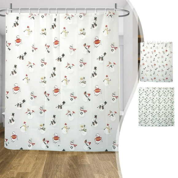 Fiudx Cortina de Ducha Navideña, Impermeable, de Pvc, con Elegante Estampado de Copos de Nieve, Estilo Festivo Europeo-Americano, Ideal para Baño, Incluye Ganchos, 183 X 183 Cm.