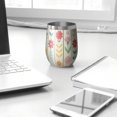 thumbnail image 3 of 12oz Stemless Wine Tumblers Pioneer Flower Vacuum Insulated Stainless Steel Travel Tumbler Cups Mug with Lid and Straw for Champaign,Cocktail,Beer with Cleaning Brush, 3 of 5