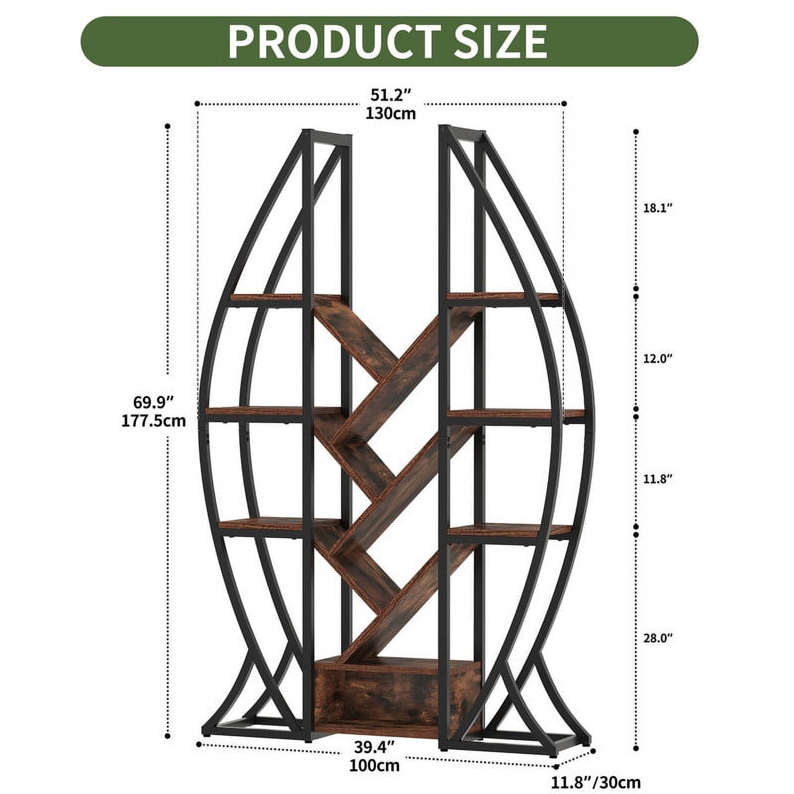 Uforic 5 Tier Bookshelf, Industrial Etagere Bookcase, Oval Bookshelf, Large Display Shelves for Living Room, Home Office, Brown