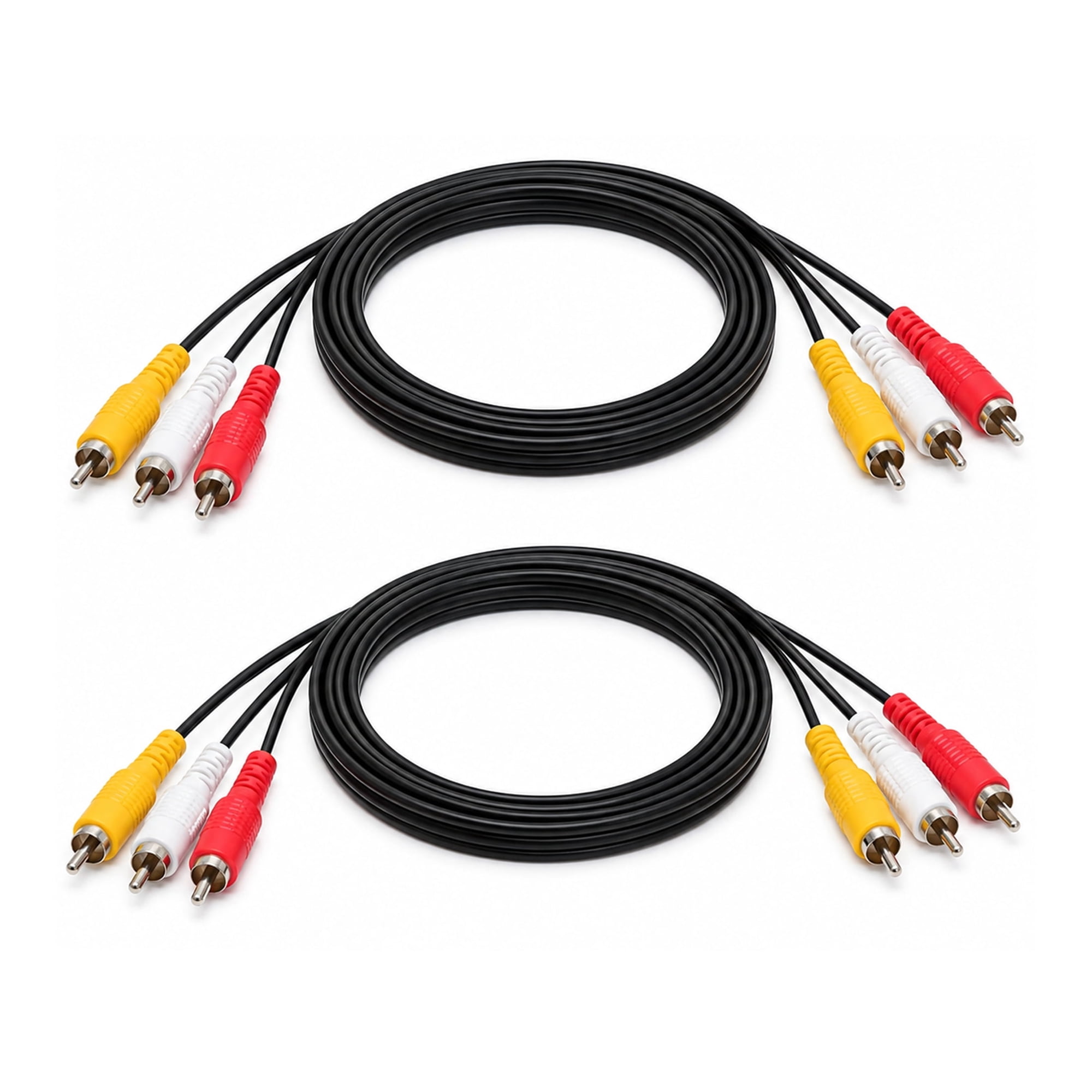 2 Pack 3 RCA Male to Male Composite AV Cable, 6.6 ft Each, Audio Video Cord with Red White Yellow Connectors for TV, DVD, VCR and Stereo