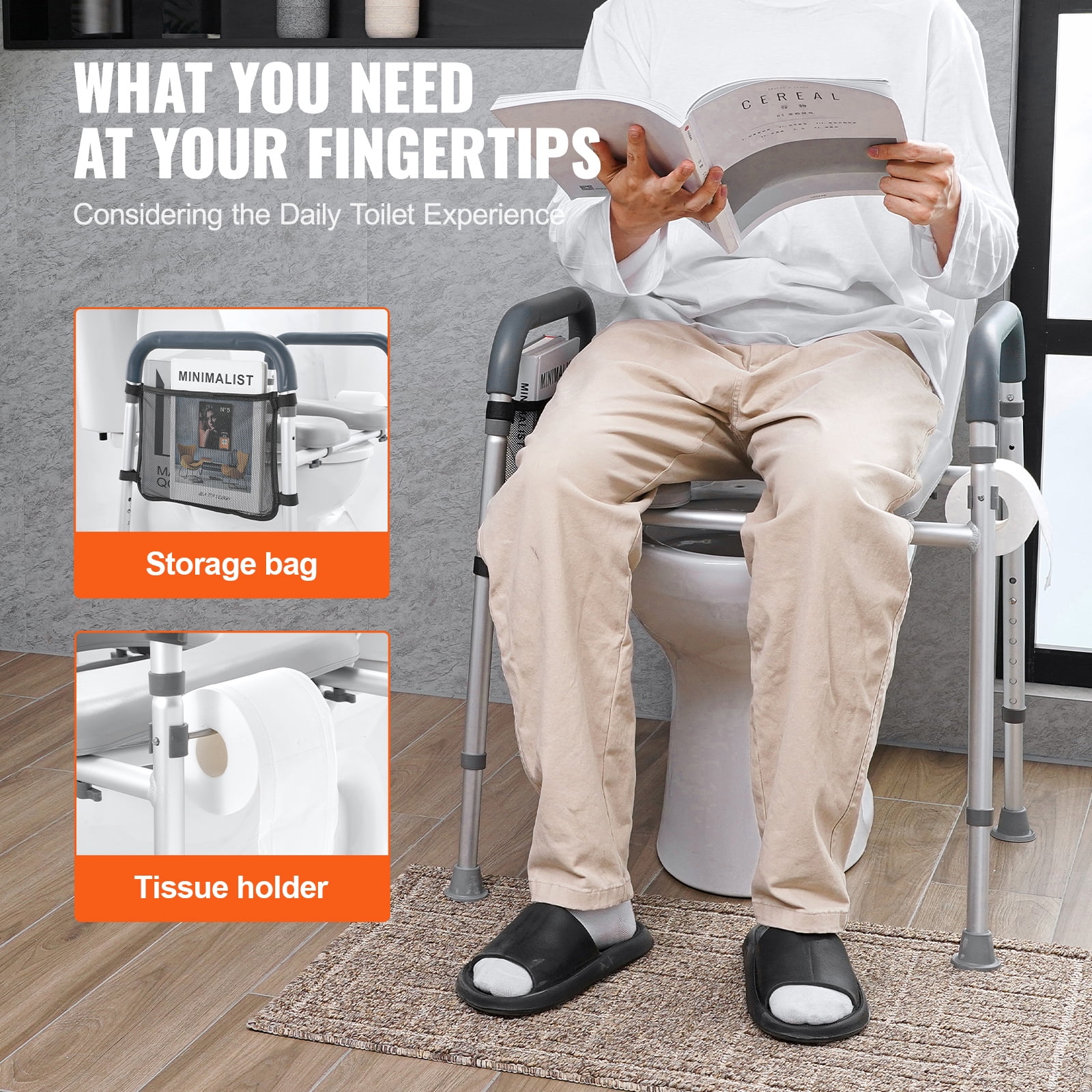 KFFKFF Raised Toilet Seat, Adjustable Height from 19.3" to 25.2", Supports up to 350lbs, Featuring Comfort Cushioned Aluminum Frame, Universal Toilet Seat Booster, Suitable for Seniors, Disabled