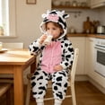 thumbnail image 2 of Ruyang Kids Plush Cow Hooded Jumpsuit Flannel Animal Role Play Dress Up Bodysuits Boys Girls Holiday Theme Party Outfit, 2 of 9