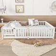 thumbnail image 2 of Bellemave Queen Size Floor Bed with Door and Fence  Floor Bed with Bed Slats Sturdy Wood Floor Bed Montessori Bed Frame (Queen, White), 2 of 11