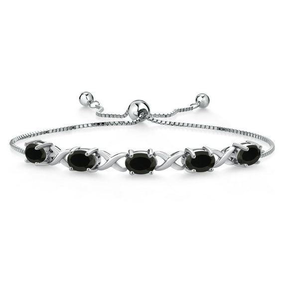 Gem Stone King 3.50 Cttw Black Onyx Bracelet for Women | 925 Sterling Silver | Gemstone December Birthstone | Oval 7X5MM | Adjustable Bolo Bracelet for Women | Easy-On Easy-Off
