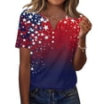 thumbnail image 2 of Women's 250th Anniversary USA Shirt V-Neck Button Patriotic Star Print Short Sleeve T-Shirts Independence Day Top, 2 of 5