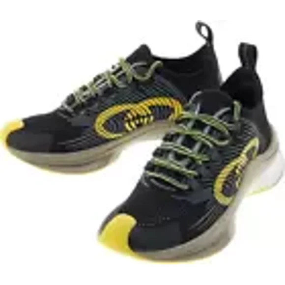 GU-CCI - Men's Black Yellow TechKnit Laced Designer Luxury RUN Sneakers -UK9 BNWB