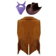 thumbnail image 2 of TiaoBug Kid Cowboy Cowgirl Costume 3 Pcs Set for Kids Halloween Carnival Party Role Play Dress Up Brown&Purple 12, 2 of 5
