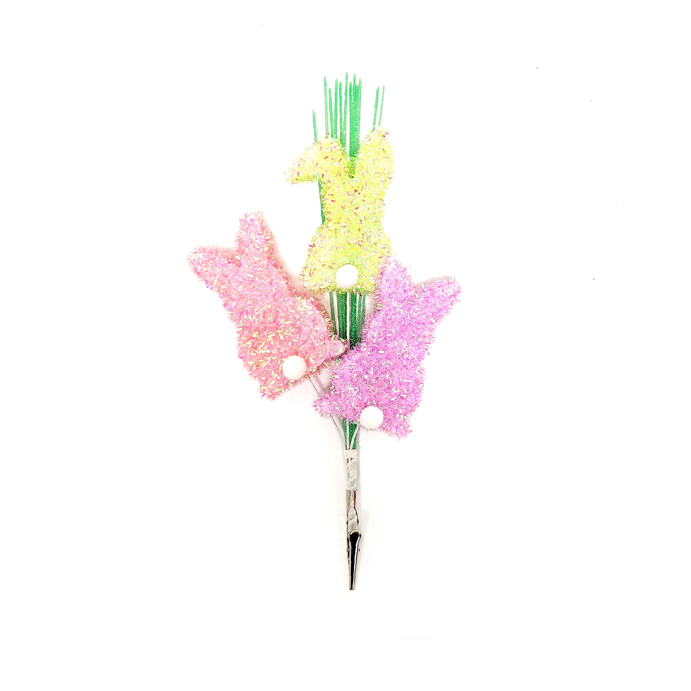 Way To Celebrate Easter Tinsel Bunny Clip with White Pompom Tail Assortment