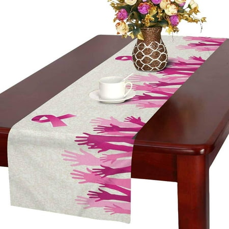 Campaign Table MKHERT Breast Cancer Awareness Hand People Campaign with Pink Ribbon Table Runner Home Decor for Wedding Party Banquet Decoration 16x72 Inch ()
