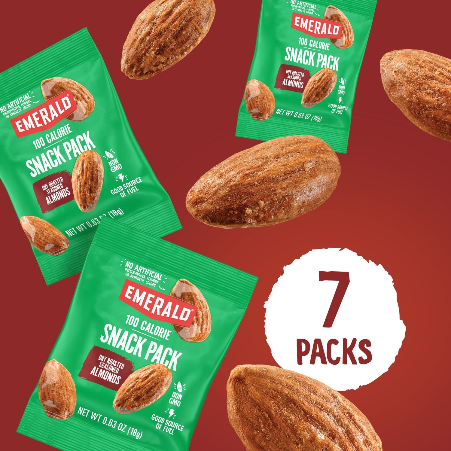 Emerald Nuts Dry Roasted Almonds, 100-Calorie Packs, 7 Count (Pack of 3)