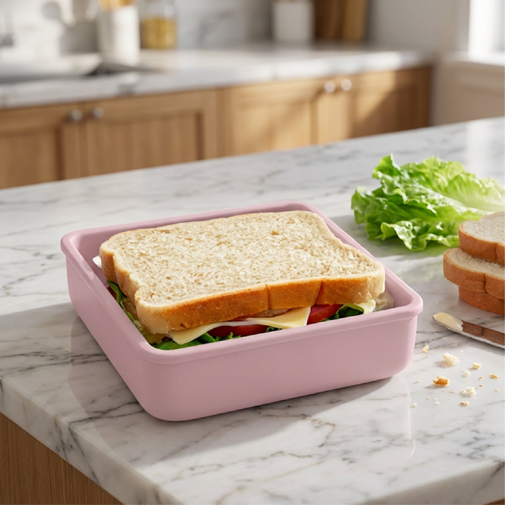 Melii Silicone Sandwich Food Storage Container, Reusable Leak-Resistant Lunch Container - Pink
