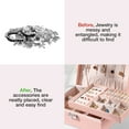 thumbnail image 2 of Jewelry Organizer，Large 2 Layer Jewelry Storage Case, PU Leather Jewelry Boxes with Removable Tray&Lock for Women and Girls Rings Earrings Necklace Bracelets Watches, Pink, 2 of 7