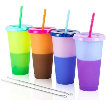 Color Changing Cups Tumblers With Lids And Straws Plastic Bulk Christmas Iced Strata Cups 24 Oz Personalized Aladdin Drinking Coffee Manna Reusable Cups(4PCS)
