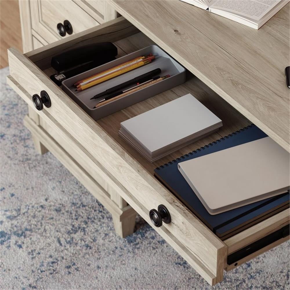 Pemberly Row Executive Desk in Engineered Wood-Chalk Oak Finish