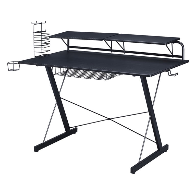 Techni Sport TS-200 Carbon Gaming Desk, Black, Headphone Holder