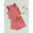 thumbnail image 3 of SUNSIOM Kids Girl Summer Outfits Solid Color Sleeveless Rib Knit Tank Tops Elastic Waist Shorts 2Pcs Clothes Set, 3 of 9
