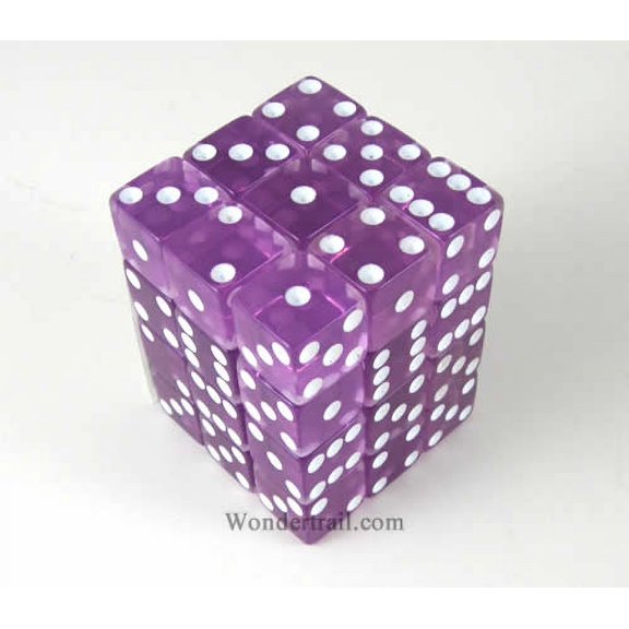 Orchid Transparent Squared Corner Dice with White Pips D6 12mm (1/2in) Pack of 36 Koplow Games