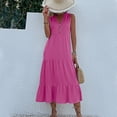 thumbnail image 5 of Summer Casual Dresses for Women Elegant Plain Sleeveless A-Line Beach Vacation Dress Loose Fit V Neck Flowy Pleated Sundress Women Party Wedding Guest Dresses Front Buttons, 5 of 5