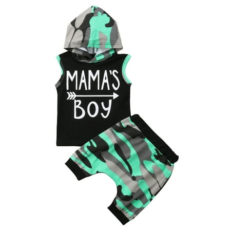 

Farrubbyine8 2pcs Toddler Kids Boy Clothes Set Mamas Boy Hoodies Tops Camo Pants