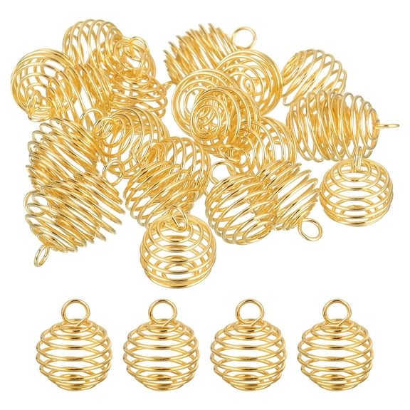 Uxcell 25Pack Spiral Bead Cages Pendants, 14x15mm Stone Holder Necklace Hollow Cage Pendants for Crafting, Gold Tone
