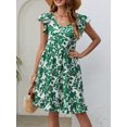thumbnail image 1 of Nouvelle Robe d'Été Imprimée Feuilles Explosions Col en V Manches Volantes Robe Décontractée de Vacances, 1 of 3