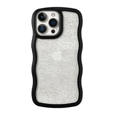 onn wavy grip phone case for iphone 14 pro max / iphone 13 pro max / iphone 12 pro max - black/gold glitter