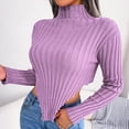 thumbnail image 3 of Suéter de mujer de cuello alto de manga larga asimétrico de moda de mujer Casual Fit suéter púrpura M, 3 of 6