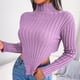 thumbnail image 3 of Suéter de mujer Cuello alto Manga larga Asimétrico Moda Mujer Suéter de ajuste casual Púrpura L, 3 of 6