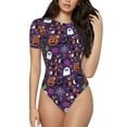 thumbnail image 1 of Saiise Pyjama à Manches Courtes Motif Bonbon d'Halloween pour Femmes, Col Rond, Justaucorps Extensible avec Fermeture à Pression-Moyen, 1 of 7