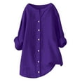 thumbnail image 5 of Purple Tshirts for Womens Daily Casual Linen Shirts Long Sleeve Shirts Tops Casual Blouses Loose Fit Shirt Womens Long Sleeve Tops, 5 of 6