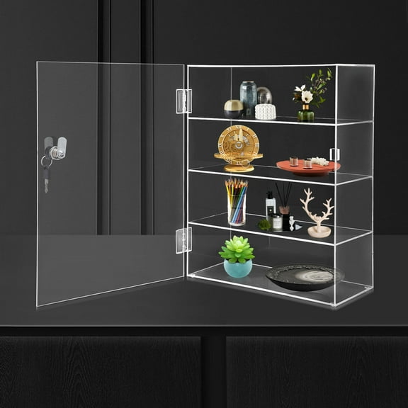 Clear Acrylic Counter Display Case Locking Cabinet 4 Layers Show Case